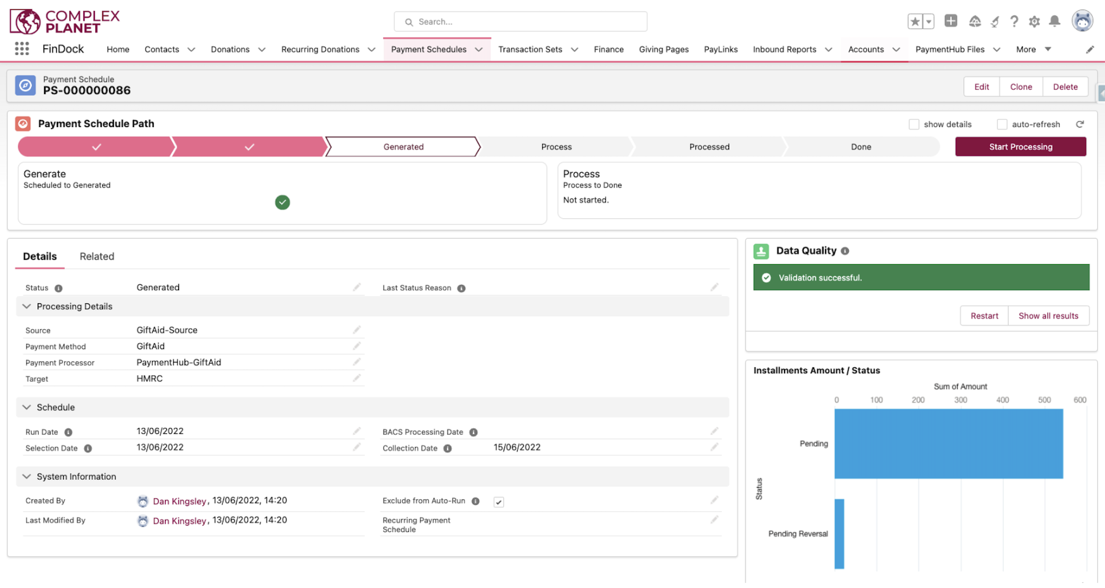 image of Gift Aid processing from Salesforce using FinDock