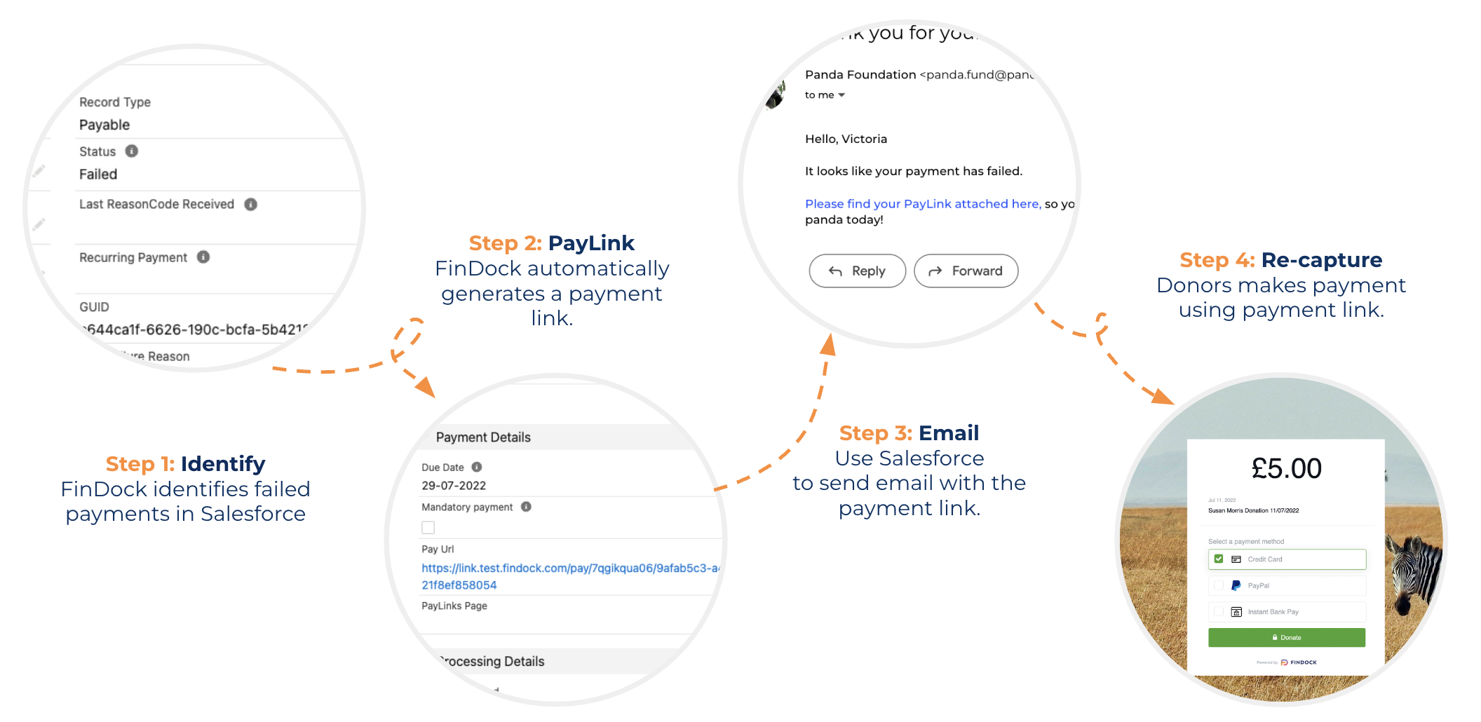 screenshot of payment recovery process with Salesforce and FinDock