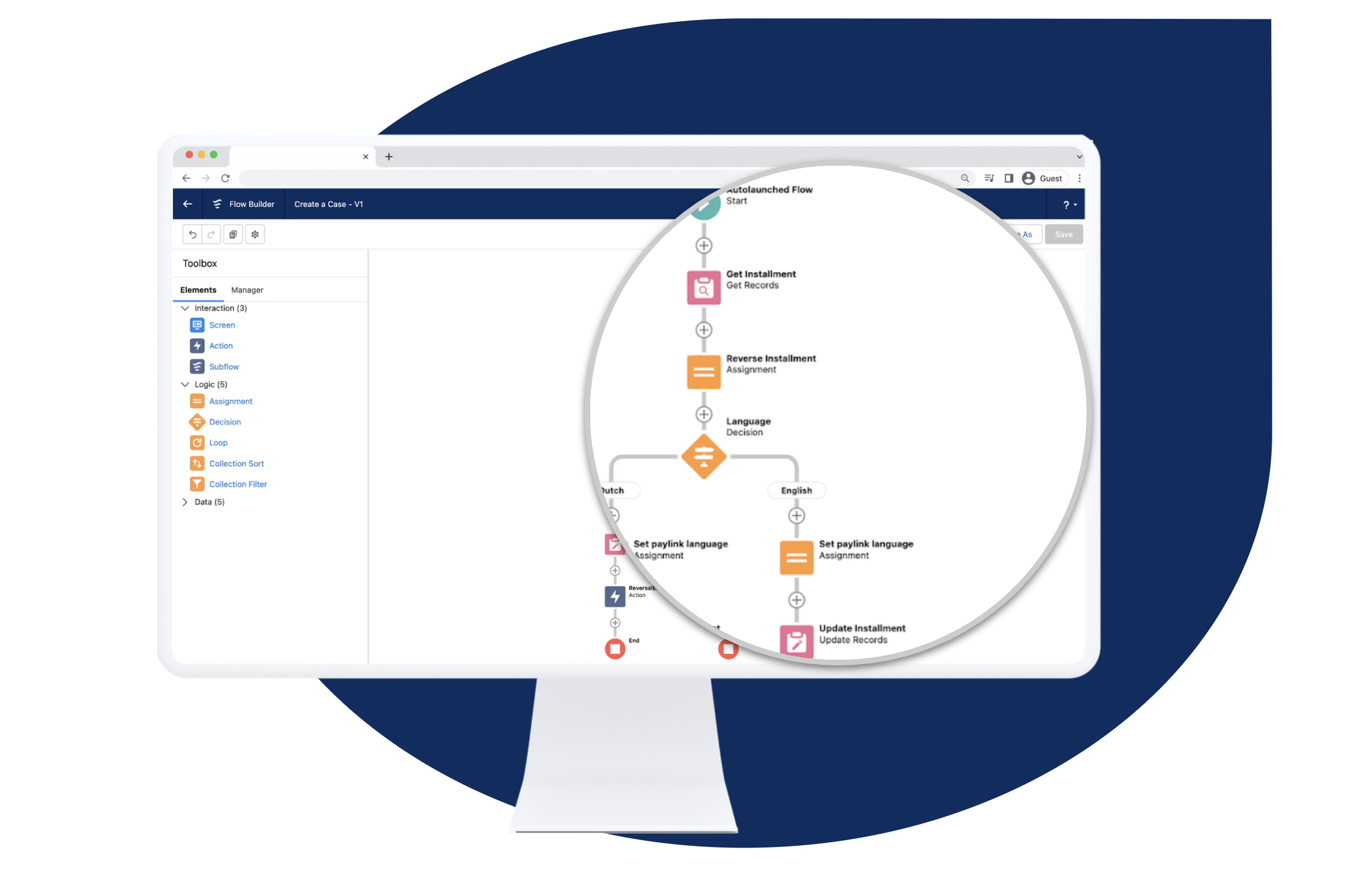 image of flow setup with FinDock in Salesforce