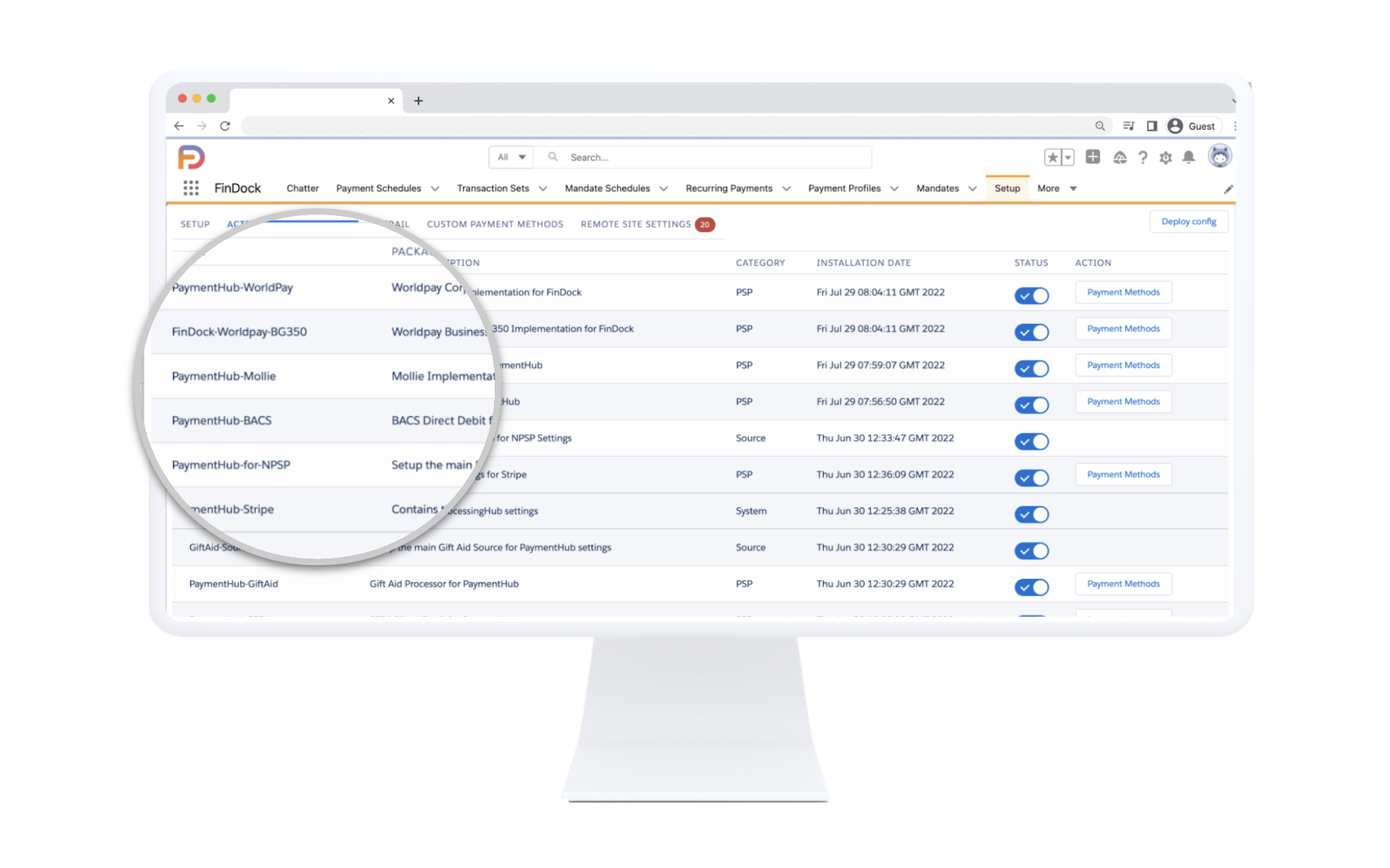 image of FinDock's supported payment processors in Salesforce