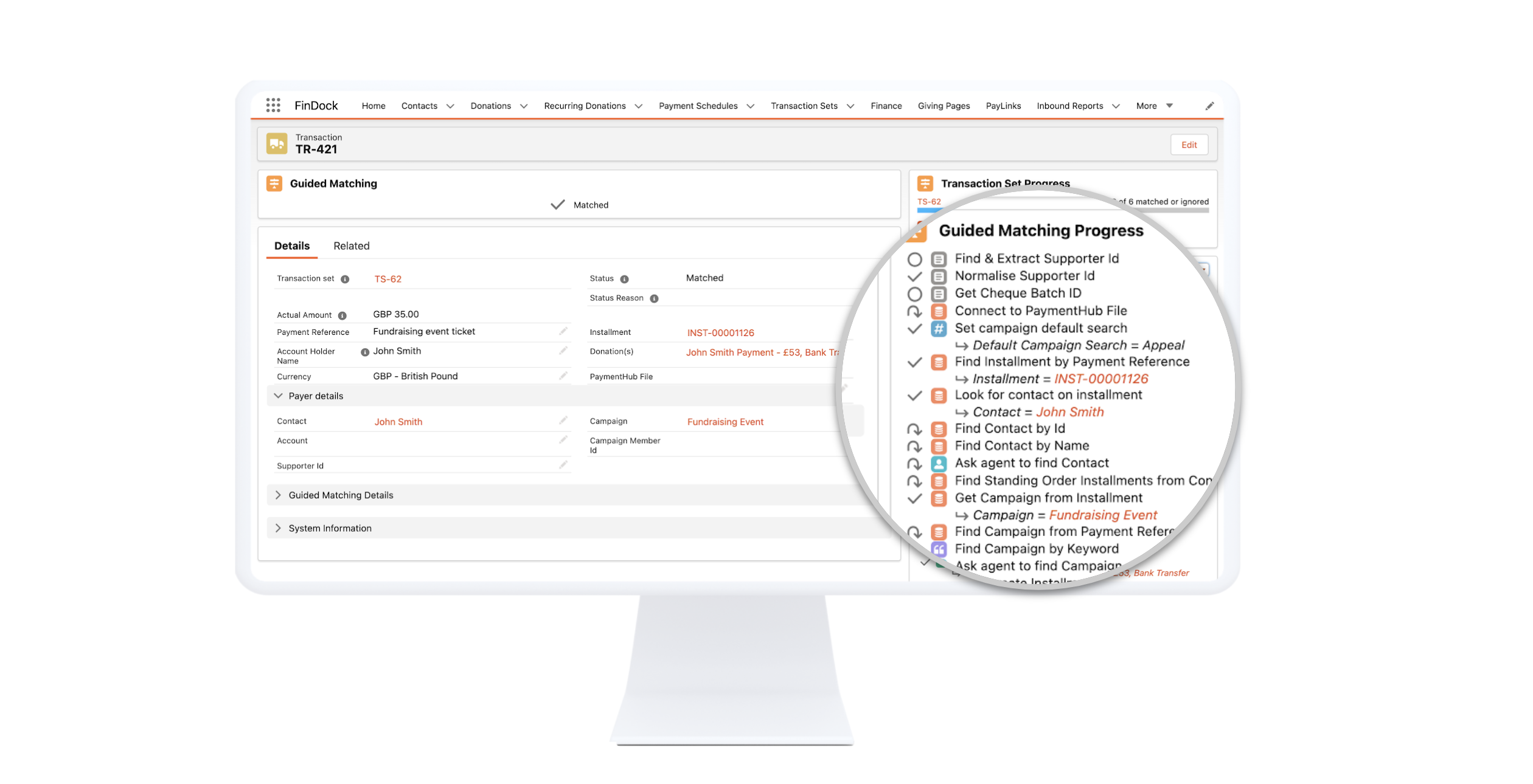 screenshot of FinDock Guided Matching